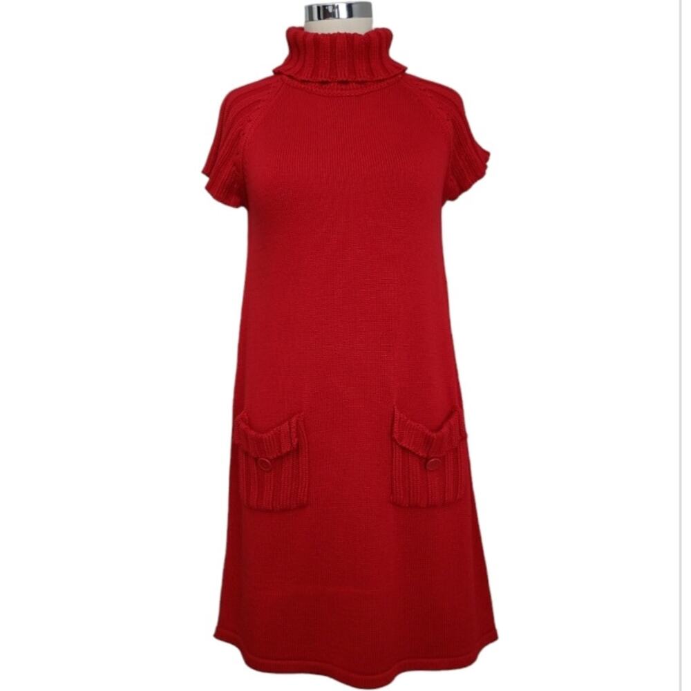 Calvin Klein Chunky Knit Sweater Dress Pockets Size M Red Holiday Modern Preppy